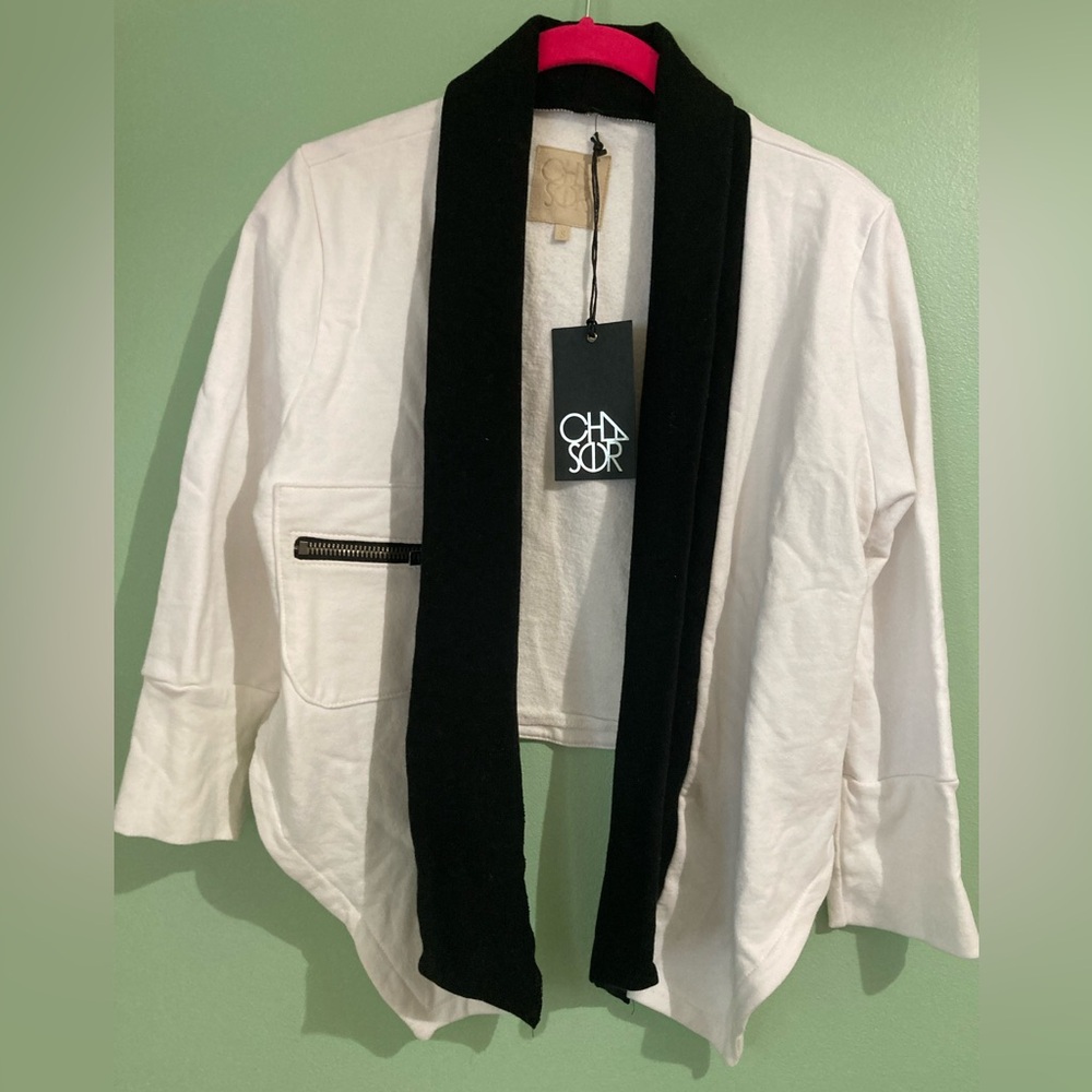 NWT Chaser Women's Black and White Open Front Blazer S Small